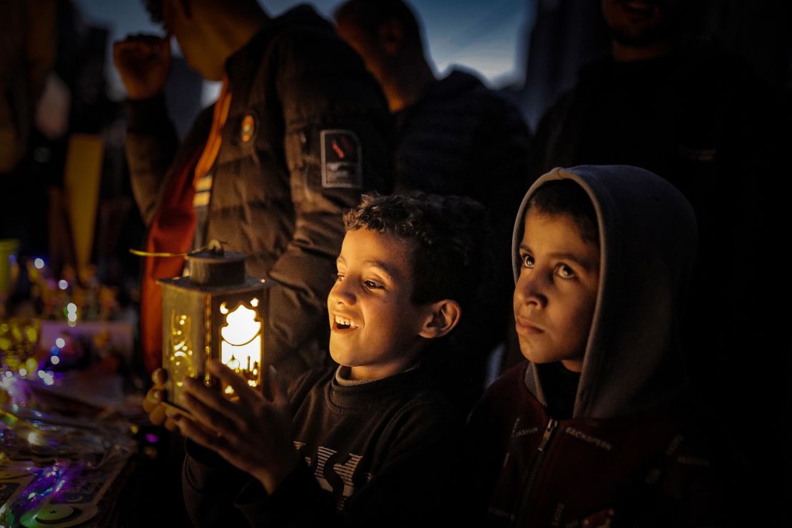 Palestinian children in Rafah, in southern Gaza, sell Ramadan lanterns ahead of the Islamic holy month, on February 25.