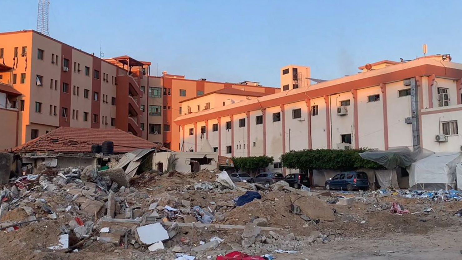 Damage in Nasser Hospital and the surrounding area in Khan Yunis in the southern Gaza Strip on February 26.