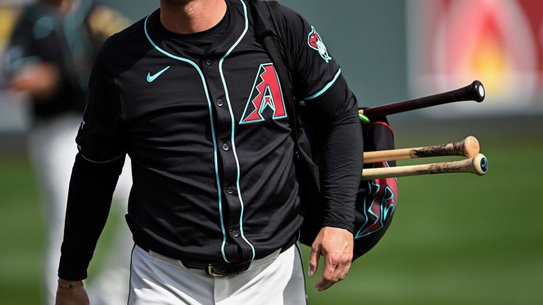 SCOTTSDALE, ARIZONA - FEBRUARY 25, 2024: A view of the Nike baseball uniform worn by a member of the Arizona Diamondbacks prior to a spring training game against the Chicago White Sox at Salt River Fields at Talking Stick on February 25, 2024 in Scottsdale, Arizona. (Photo by Chris Bernacchi/Diamond Images via Getty Images)