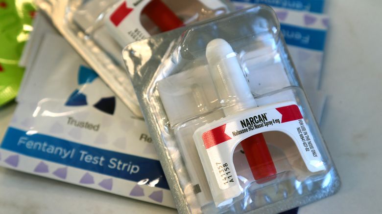 Brockton, MA - February 22: Narcan and fentanyl test strips are available for free at the Brockton Neighborhood Health Center.