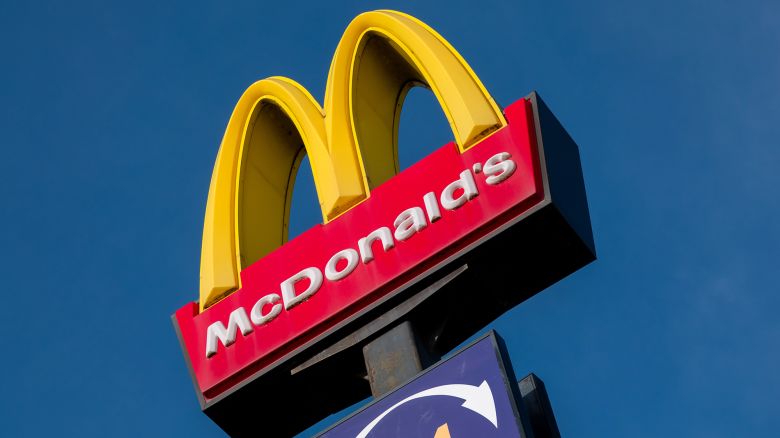 SEDGEMOOR, UNITED KINGDOM - FEBRUARY 25: The Golden Arches and Drive Thru logo of the fast food restaurant McDonald's at the Sedgemoor Services on the M5 motorway, on February 25, 2024 in Bristol, England. Founded in 1940, American multinational fast food chain McDonald's Corporation, best known for its Big Mac hamburgers, cheeseburgers and French fries, is the world's largest fast food restaurant chain.  (Photo by Matt Cardy/Getty Images)