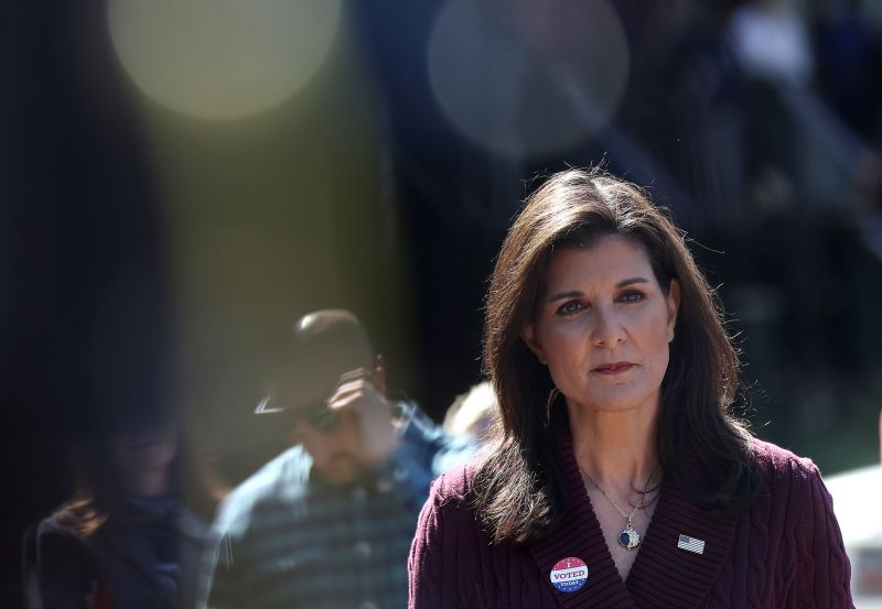 KIAWAH ISLAND, SOUTH CAROLINA - FEBRUARY 24: Republican presidential candidate former U.N. Ambassador Nikki Haley speaks to reporters after voting in the South Carolina Republican primary on February 24, 2024 in Kiawah Island, South Carolina. Nikki Haley is facing off against former U.S. President Donald Trump in the South Carolina Republican primary.  (Photo by Justin Sullivan/Getty Images)