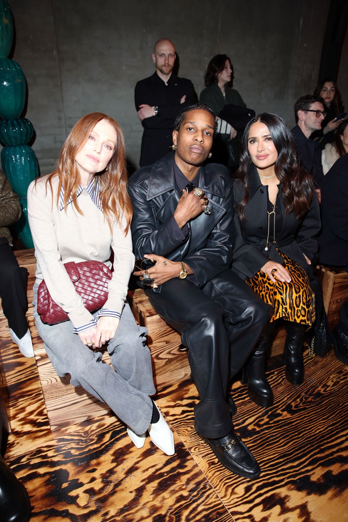 Julianne Moore, A$AP Rocky and Salma Hayek front row at the Bottega Veneta fashion show during the Milan Fashion Week.