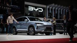 A BYD Seal U model car is seen at the stand of the Chinese carmaker at the Geneva International Motor Show in Geneva, on February 27, 2024.