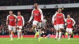 Gabriel celebrates scoring the 1st Arsenal goal during the Premier League match between Arsenal FC and Newcastle United at Emirates Stadium on February 24, 2024 in London, England.