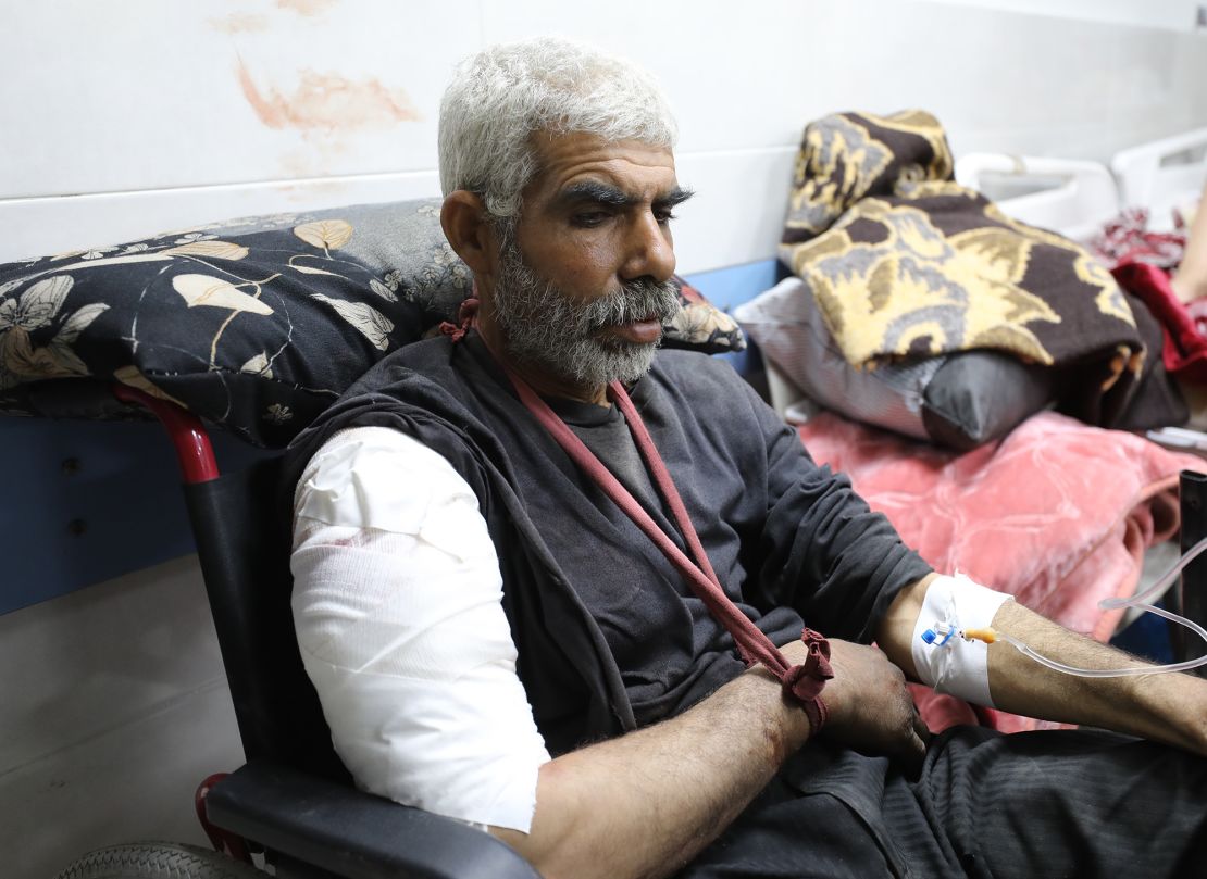 An injured Palestinian receives medical treatment in Al-Shifa Hospital after the incident.