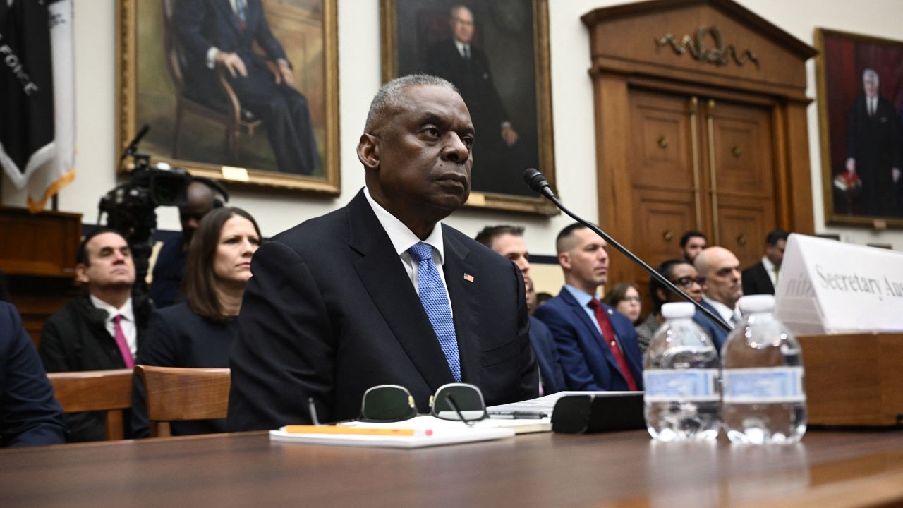 US Defense Secretary Lloyd Austin testifies during a House Committee on Armed Services hearing to examine the circumstances in the failure to communicate his absence during his recent hospitalization, on Capitol Hill in Washington, DC, on February 29.