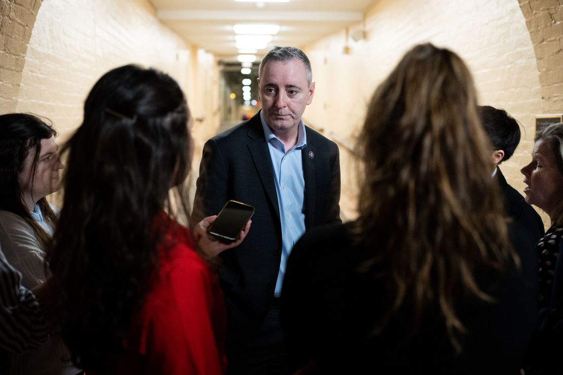 Rep. Brian Fitzpatrick speaks to reporters as he leaves the House Republican Conference caucus meeting at the US Capitol on Thursday, February 29.
