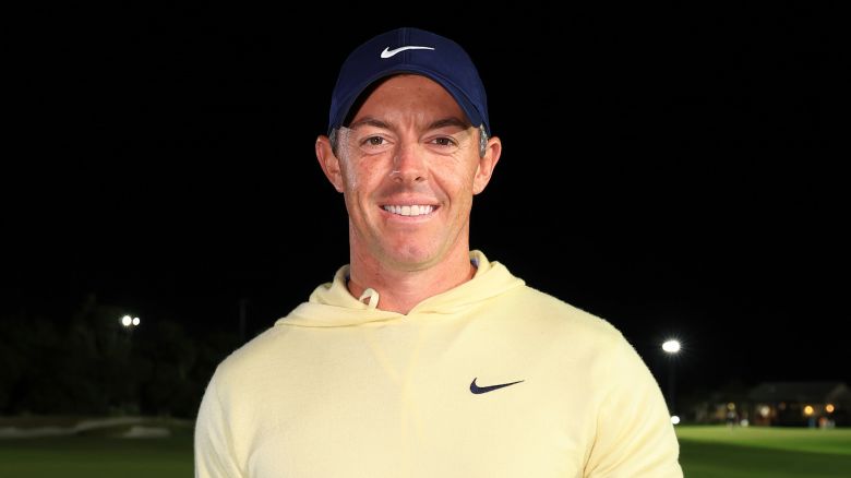 WEST PALM BEACH, FLORIDA - FEBRUARY 26:  Rory McIlroy poses with the winner's bracelet during Capital One's The Match IX at The Park West Palm on February 26, 2024 in West Palm Beach, Florida. (Photo by Mike Ehrmann/Getty Images for The Match)