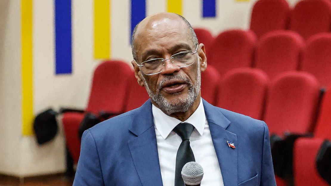 Haitian Prime Minister Ariel Henry speaks to students during a public lecture on bilateral engagement between Kenya and Haiti, at the United States International University Africa, in Nairobi, on March 1.