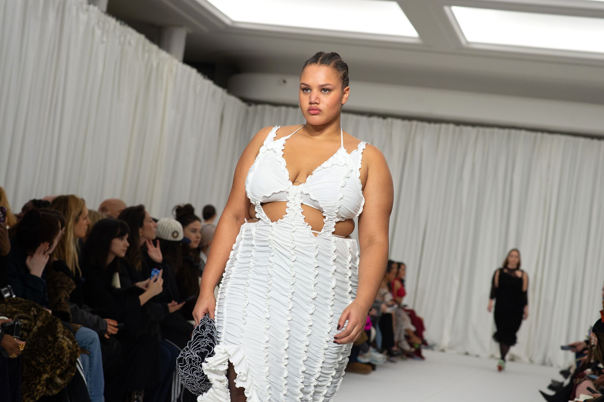 A model on the Ester Manas Womenswear Fall-Winter 2024 runway at Paris Fashion Week in February. Since its launch in 2019, the house has been lauded for its use of adjustable couture techniques.