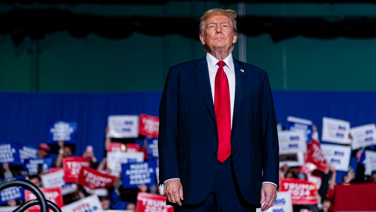 Former President Donald Trump arrives during a "Get Out The Vote" rally in Greensboro, North Carolina, on March 2, 2024.