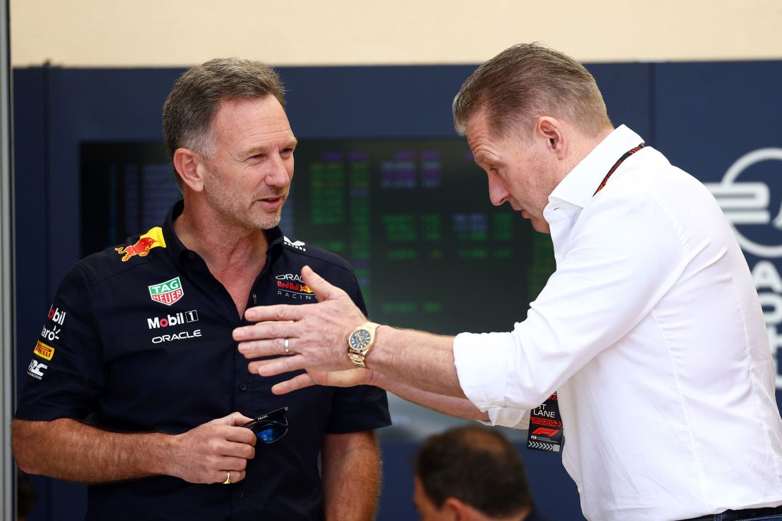 Horner and Verstappen in the paddock prior to practice ahead of the Bahrain Grand Prix on February 29.