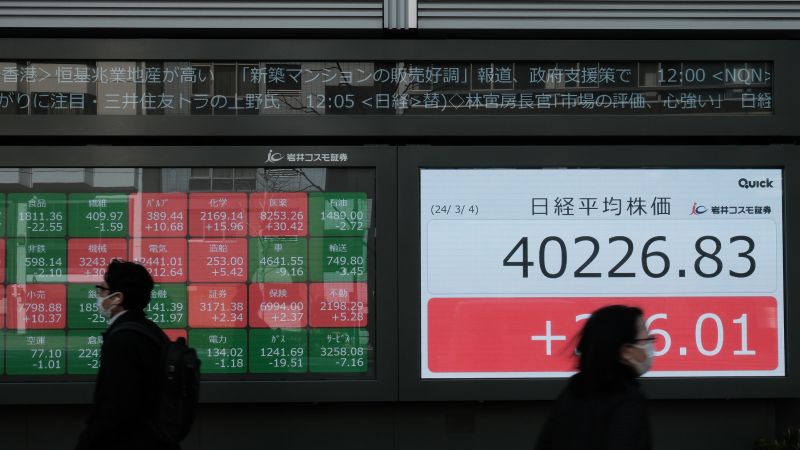 Японският Nikkei 225 надхвърля 40 000 за първи път, докато Китай се готви да разкрие целта за БВП