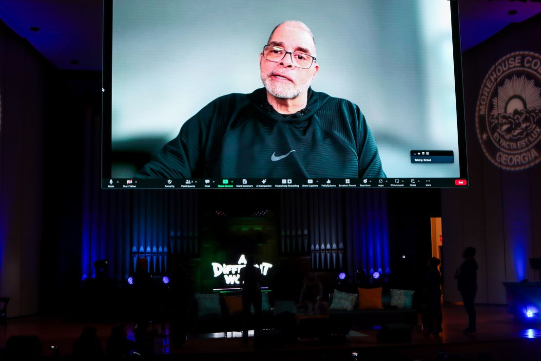 Sinbad speaks with audience via video conferencing at 'A Different World HBCU College Tour' last week.