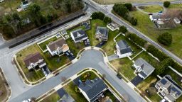 This aerial picture shows homes near the Chesapeake Bay in Centreville, Maryland, on March 4, 2024.