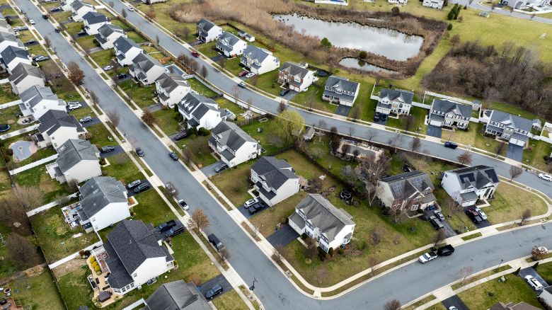This aerial picture shows homes near the Chesapeake Bay in Centreville, Maryland, on March 4, 2024.