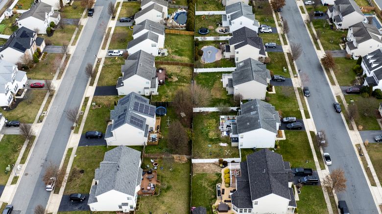 This aerial picture shows homes near the Chesapeake Bay in Centreville, Maryland, on March 4, 2024.