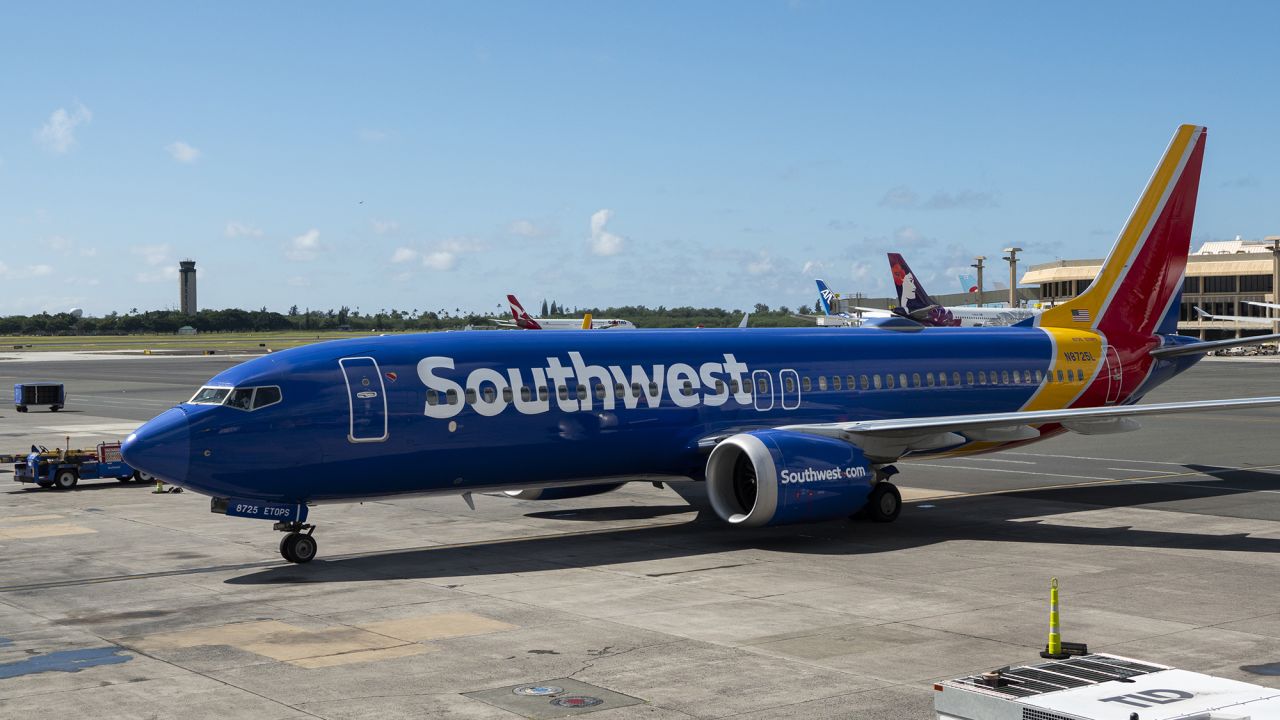 A Southwest Airlines Boeing 737 MAX 8 arrives at Daniel K. Inouye International Airport on January 20, 2024 in Honolulu, Hawaii.