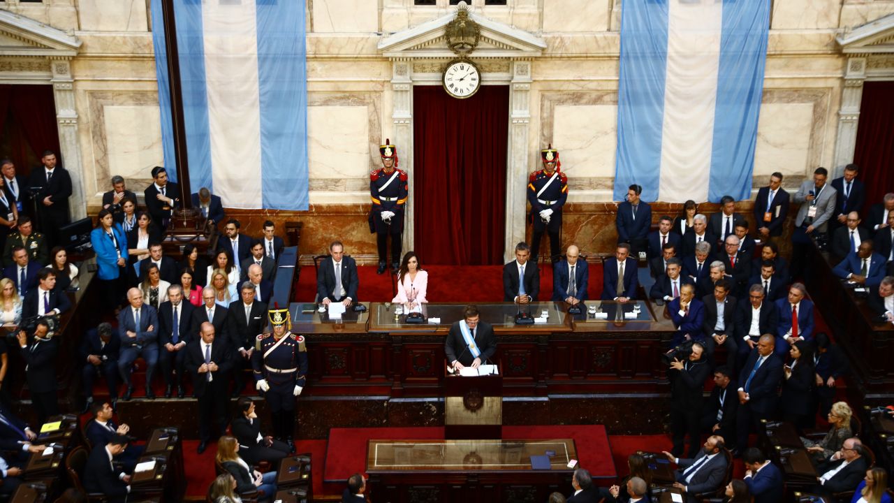 BUENOS AIRES, ARGENTINA - MARCH 01: General view of the opening session as President of Argentina Javier Milei speaks to lawmakers during the opening session of the Argentine Congress for the period 2024 on March 01, 2024 in Buenos Aires, Argentina. (Photo by Tomas Cuesta/Getty Images)