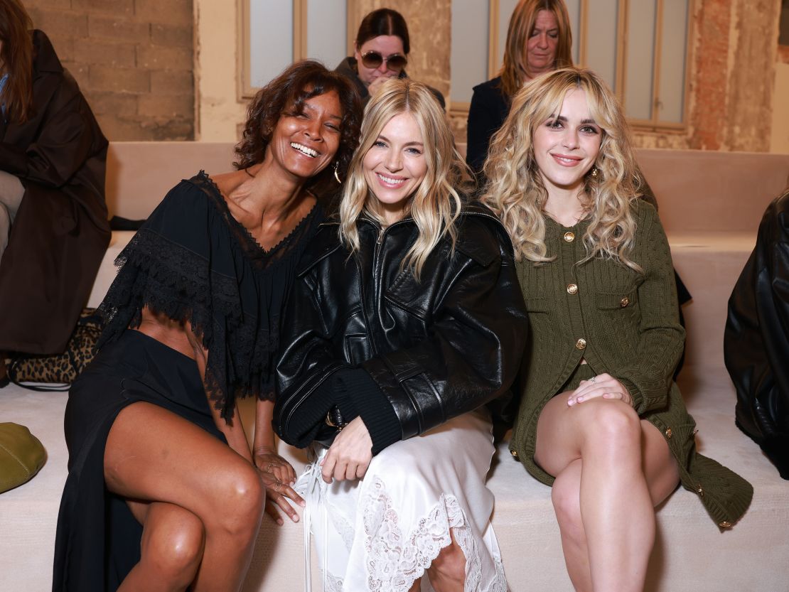 Actor Sienna Miller was front row at Chloe — alongside model Liya Kebede (on left) and actor Kiernan Shipka (on right)— to witness Chemena Kamali's debut at the house, and the return of Miller's once-signature "boho" style. 