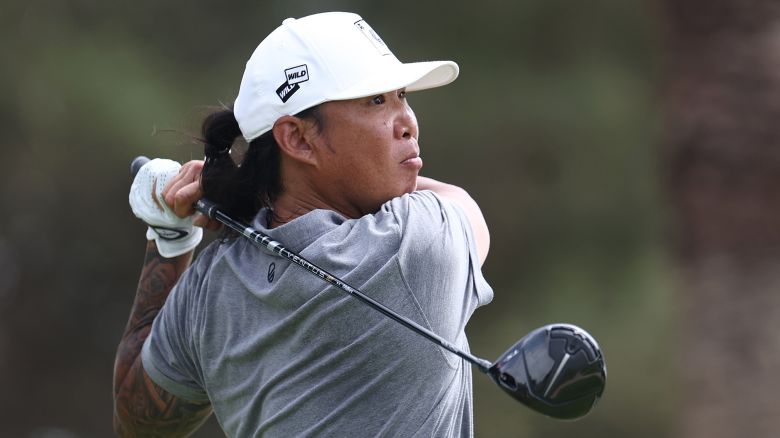JEDDAH, SAUDI ARABIA - MARCH 02: Anthony Kim of the USA plays a tee shot on the 16th tee during day two of the LIV Golf Invitational - Jeddah at Royal Greens Golf & Country Club on March 02, 2024 in King Abdullah Economic City, Saudi Arabia. (Photo by Francois Nel/Getty Images)