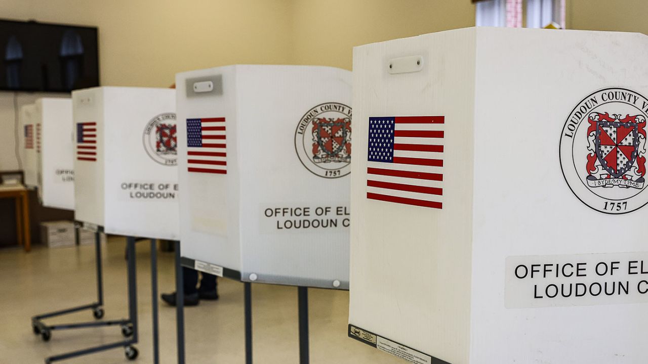 Voting booths at a polling station inside Oak Grove Baptist Church in Sterling, Virginia, US, on Tuesday, March 5, 2024.