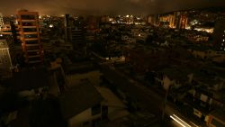 TOPSHOT - Tha dark neighbourhoods  in northern Quito, during a national blackout on January 15, 2009. Ecuador suffered a temporary blackout that affected a 70 percent of the country on Thursday. AFP PHOTO/ Pablo COZZAGLIO (Photo by PABLO COZZAGLIO / AFP) (Photo by PABLO COZZAGLIO/AFP via Getty Images)