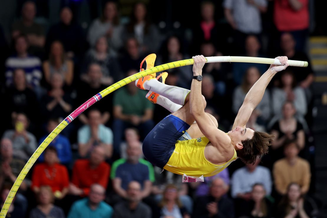 Duplantis competes at the 2024 Indoor World Championships in Glasgow, Scotland.
