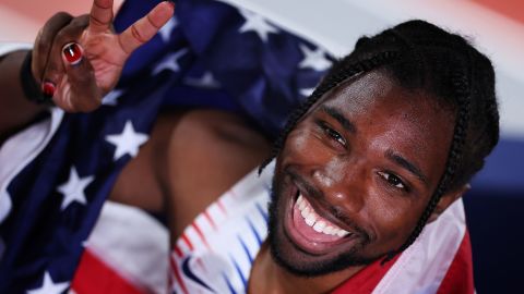 GLASGOW, SCOTLAND - MARCH 03: Silver medalist Noah Lyles of Team United States poses for a photo after the Men's 4x400 Metres Relay Final on Day Three of the World Athletics Indoor Championships Glasgow 2024 at Emirates Arena on March 03, 2024 in Glasgow, Scotland. (Photo by Alex Pantling/Getty Images)