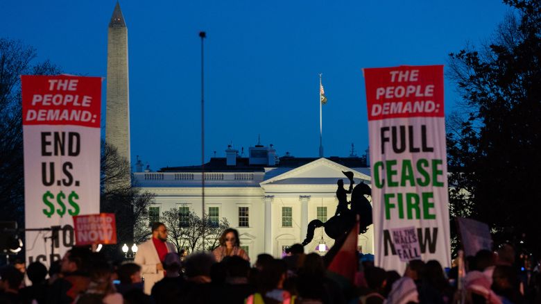 Demonstrators gather during a Pro-Palestinian protest near the White House on March 7, 2024 in Washington, DC. 