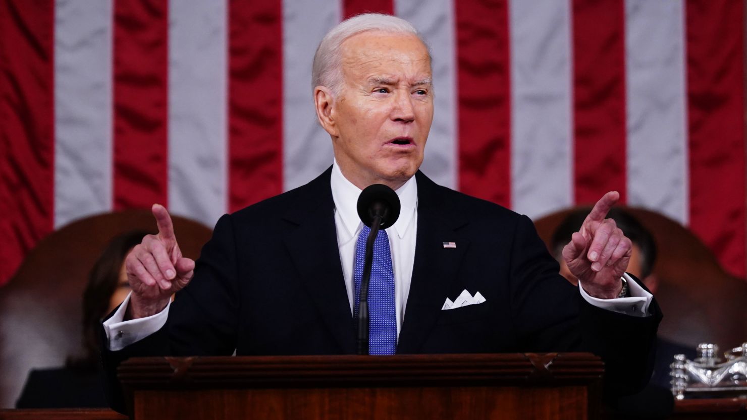 President Joe Biden delivers the annual State of the Union address before a joint session of Congress in the House chamber at the Capital building on March 7, 2024 in Washington, DC.