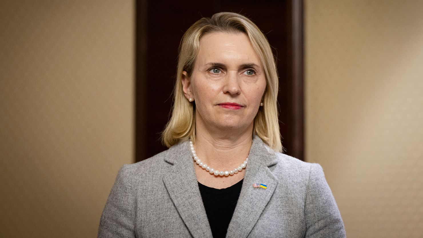 US Ambassador to Ukraine Bridget Brink during a press conference in Kyiv on February 9, 2024.