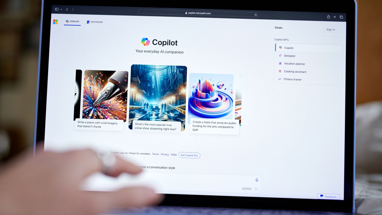 The Copilot website arranged on a laptop in New York, US, on Thursday, March 7, 2024.