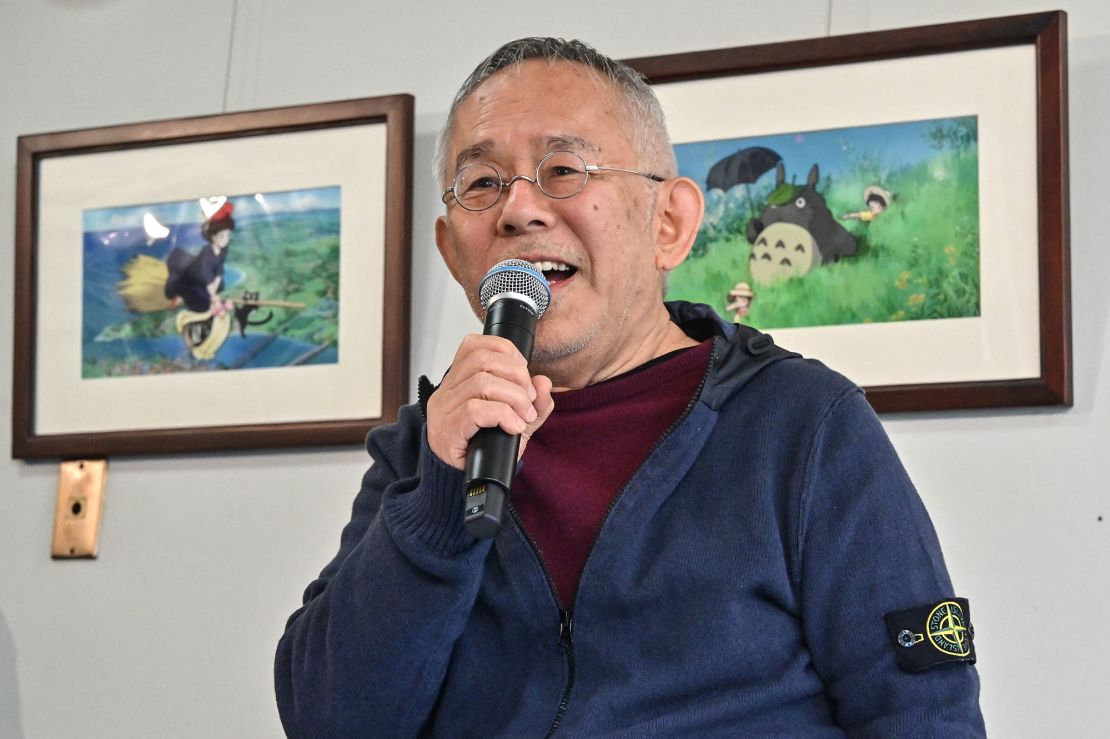 "The Boy and the Heron" producer Toshio Suzuki speaks at a news conference in Los Angeles on March 11, 2024.