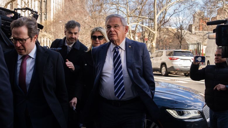 US Senator Bob Menendez, Democrat of New Jersey, arrives with his wife Nadine Menendez at Manhattan Federal Court, in New York for his arraignment on March 11, 2024.