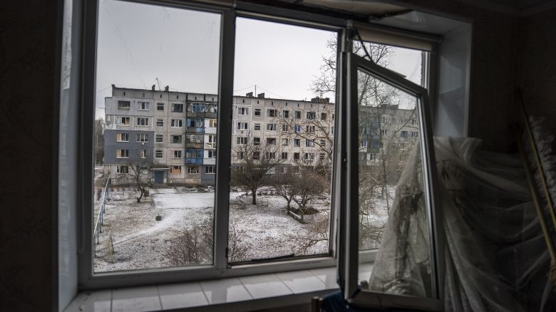 A destroyed building in Ocheretyne village on the Adiivka frontline in eastern Ukraine last month.