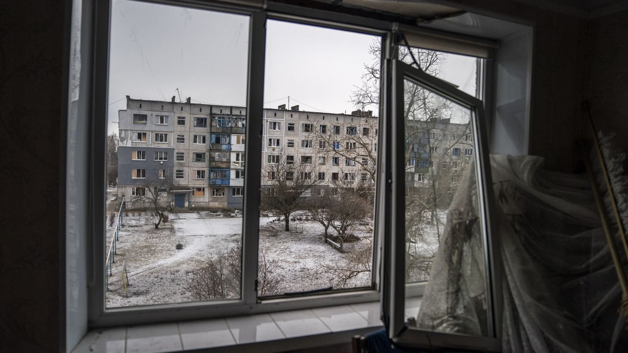 A destroyed building in Ocheretyne village on the Adiivka frontline in eastern Ukraine last month.