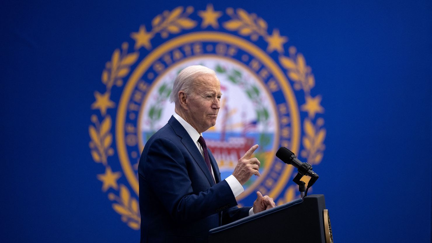 President Joe Biden speaks about the costs of living during an address at the YMCA Allard Center March 11, in Goffstown, New Hampshire.
