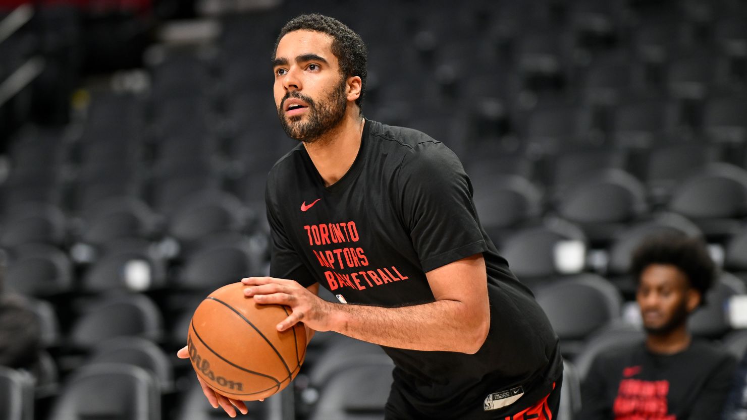 Jontay Porter warms up before a Toronto Raptors game against the Portland Trail Blazers on March 9.