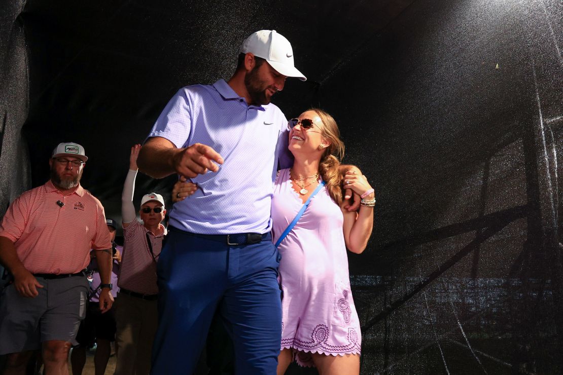 The couple celebrate Scheffler's triumph at the Arnold Palmer Invitational in March.