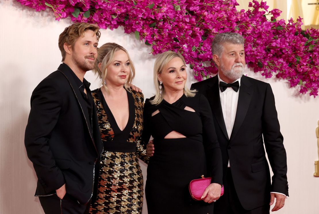 Ryan Gosling, Mandi Gosling, Donna Gosling, and Valerio Attanasio at the Oscars in February.