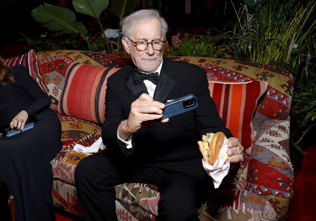 Steven Spielberg inside the Vanity Fair party on Sunday.