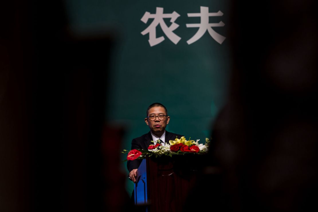 Zhong Shanshan, founder and chairman of bottled water company Nongfu Spring, attends a Nongfu Spring press conference on May 6, 2013 in Beijing, China.