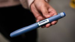 A counterfeit Novo Nordisk A/S Ozempic pen arranged at a warehouse operated by the UK's Medicines and Healthcare Products Regulatory Agency (MHRA) in London, UK, on Monday, Feb. 27, 2024. The UK task force tracks down illegal websites, monitors social media and even carries out raids to stamp out sales of fake "skinny jabs" as both organized crime and unscrupulous lone entrepreneurs look to capitalize on the weight-loss frenzy. Photographer: Jose Sarmento Matos/Bloomberg via Getty Images