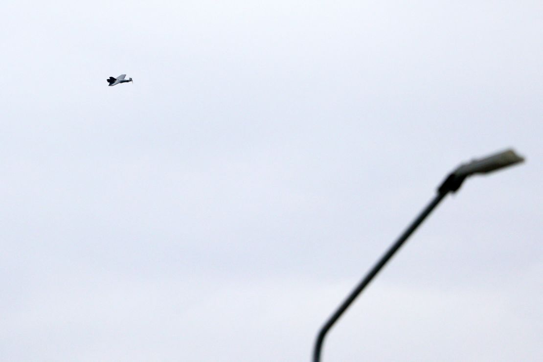 A drone flies over Belgorod, March 14, 2024.