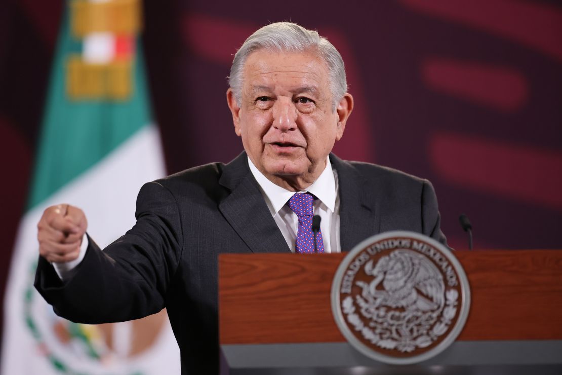 President of Mexico Andres Manuel Lopez Obrador speaks during a briefing at Palacio Nacional on March 12 in Mexico City.