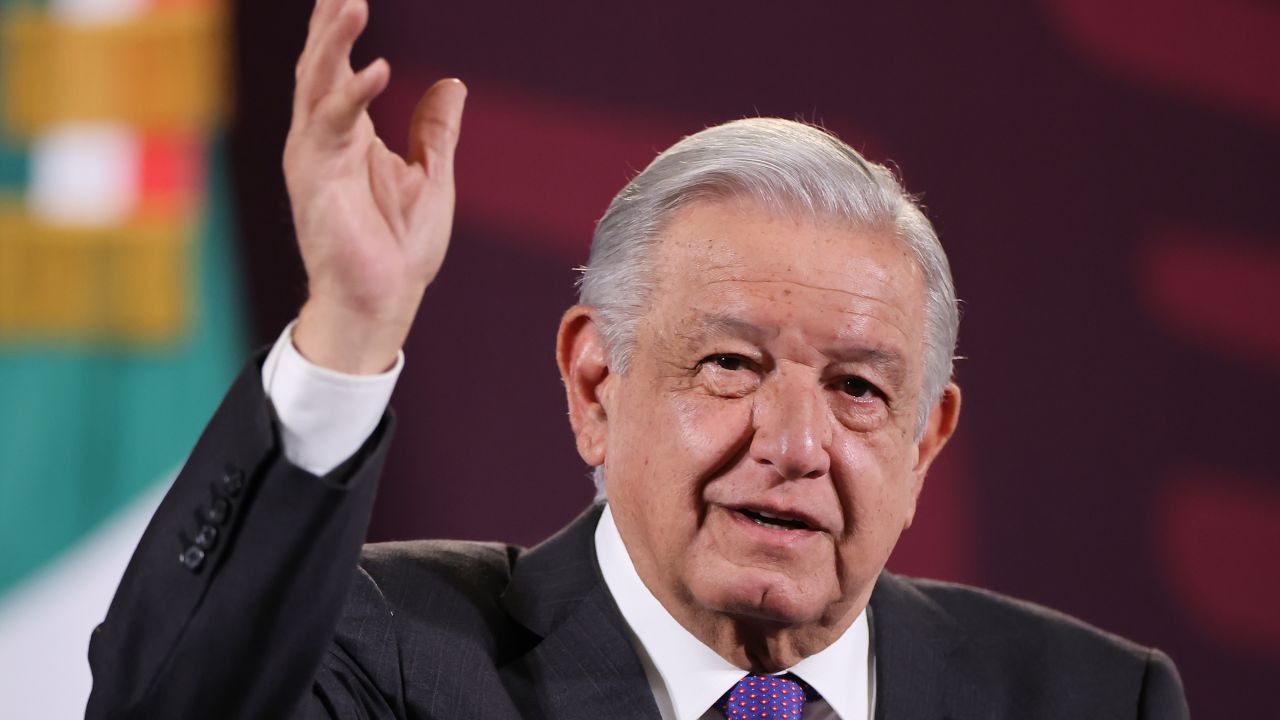 MEXICO CITY, MEXICO - MARCH 12: President of Mexico Andres Manuel Lopez Obrador speaks during the daily briefing at Palacio Nacional on March 12, 2024 in Mexico City, Mexico. (Photo by Hector Vivas/Getty Images)