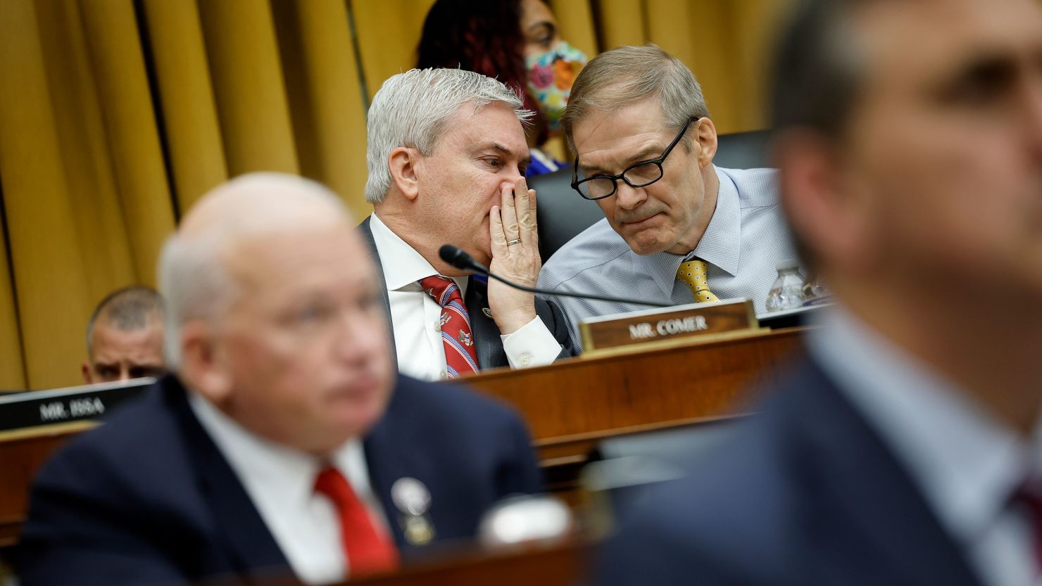 Rep. James Comer talks to Chairman of the House Judiciary Committee Chairman Rep. Jim Jordan during a hearing on March 12, in Washington, DC.