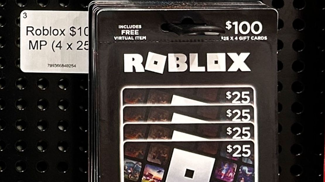 Gaming Center gift card display at Costco store featuring Roblox gift cards.